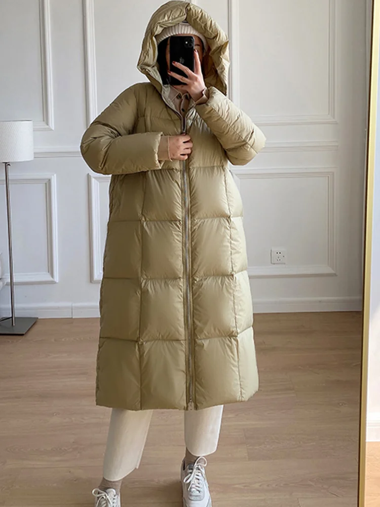 

White Winter Women 90% 2023 Duck New Down Jacket Long Design Casual Hooded Warm Paraks Female Ultra Light Puffer Coats