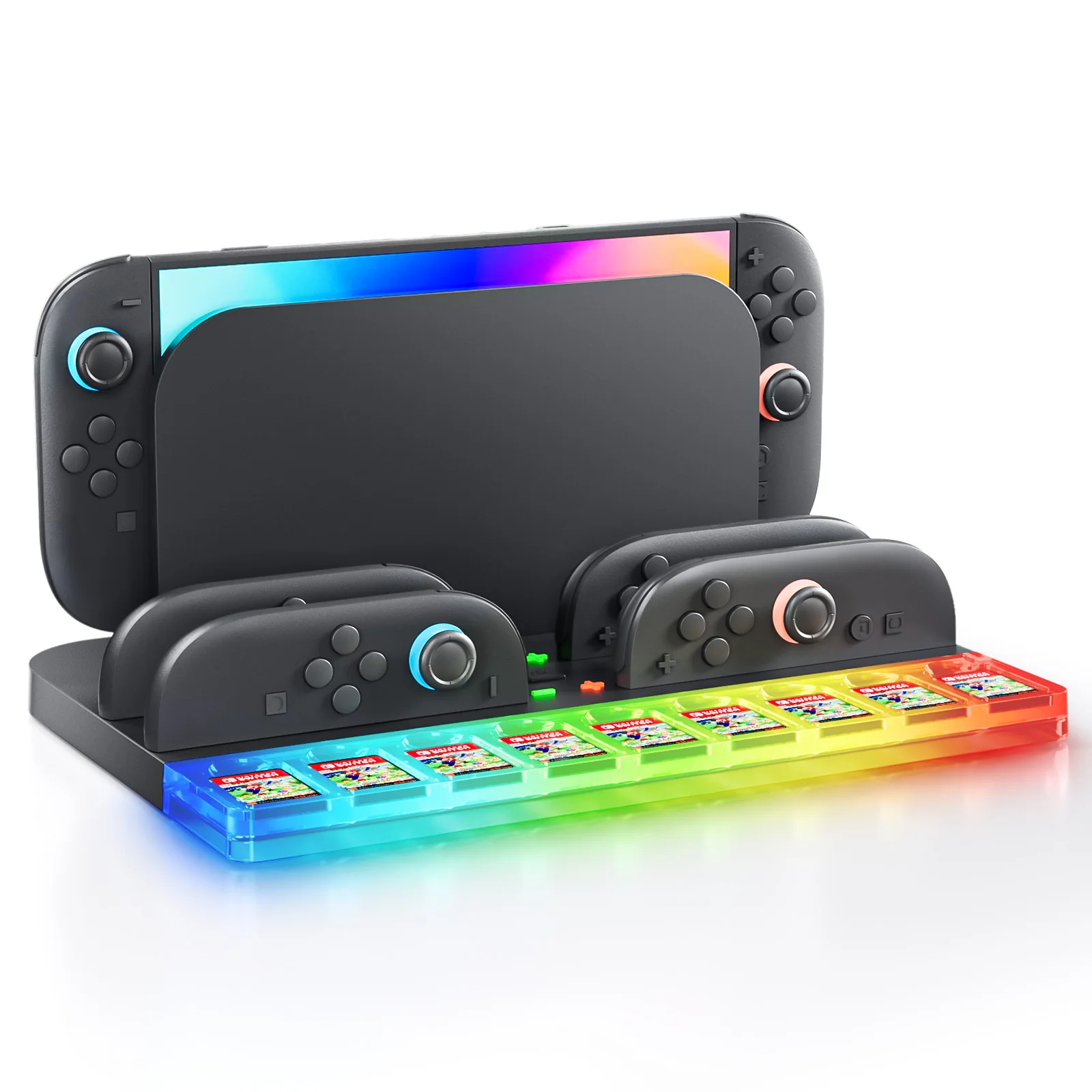 

Game Controller Stand for Figures Switch 2 Charging Dock With 9 Storage Card Base All-in-1 Joy-con Lights the Slots Organizer