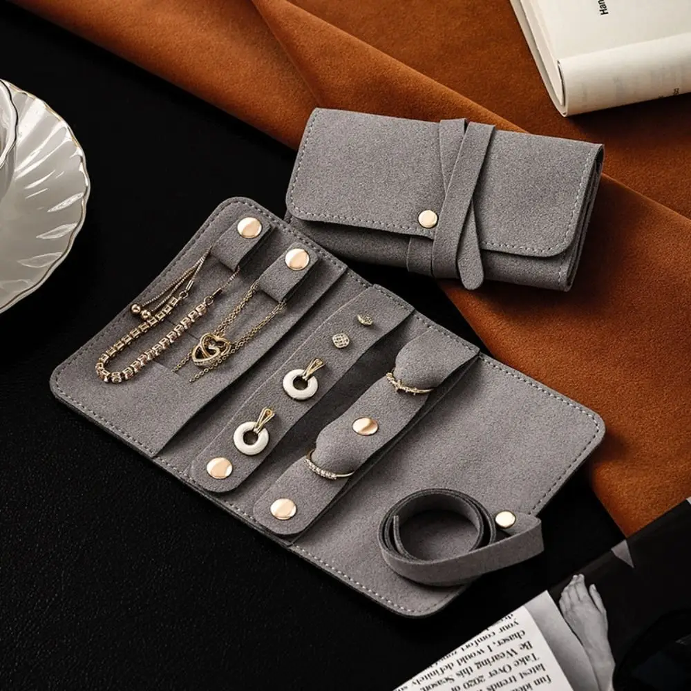PU Leather Jewelry Roll Bag Foldable Roll Up Design Jewelry Storage Bag Compact Tie Closure Portable Jewelry Pouch
