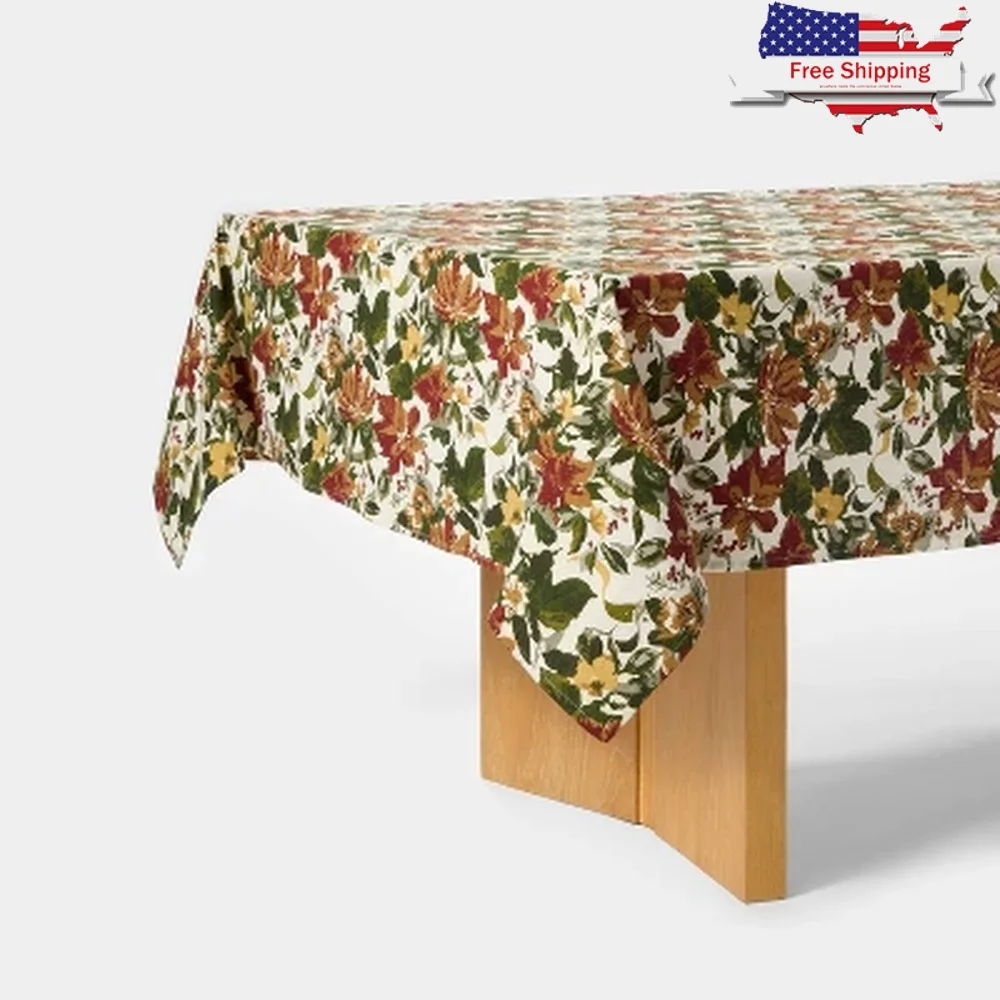 

Rectangular Floral Tablecloth 100 Cotton Machine Washable Watercolor Print Dining Table Protection and Easy Cleanup