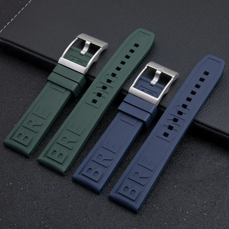 Soft Natural Fluororubber FKM Rubber Letter Watchband 22mm For Breitling Strap For Professional Superocean Navitimer Bracelet