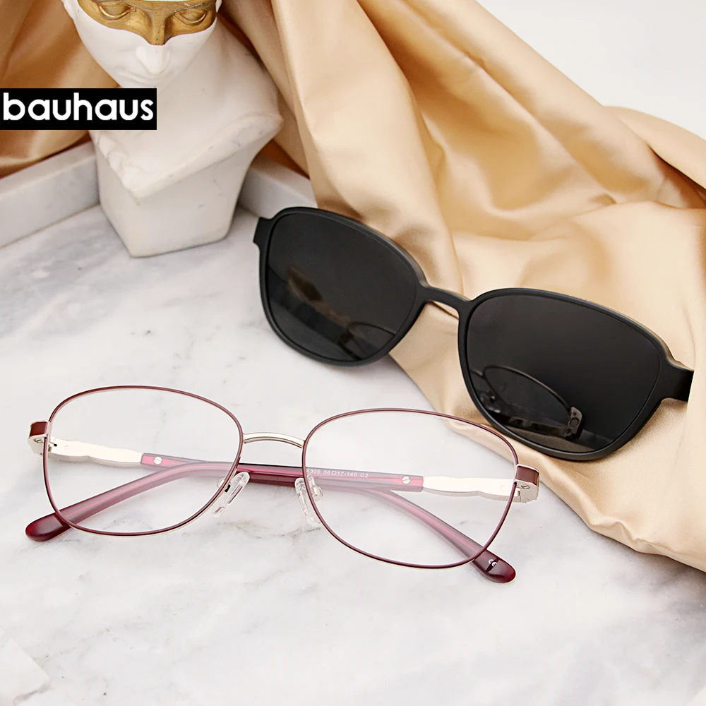 X305 Women Two-Tone Oval Metal Frame 2IN1 Magnetic Polarized Clip On Sunglasses UV400 Myopia Prescription Driving Glasses
