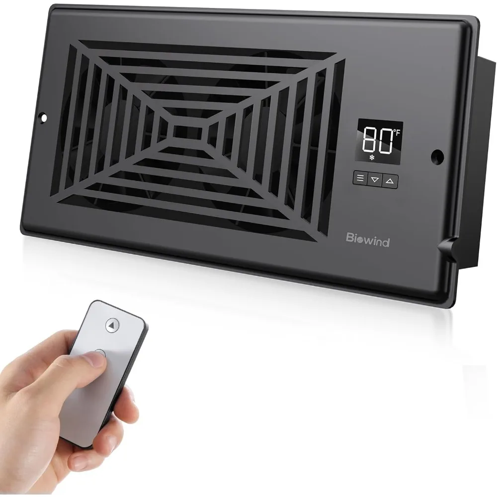 Ventola booster con registro silenzioso, ventola di ventilazione CA con riscaldamento intelligente a 10 velocità con telecomando e controllo del termostato - Nero