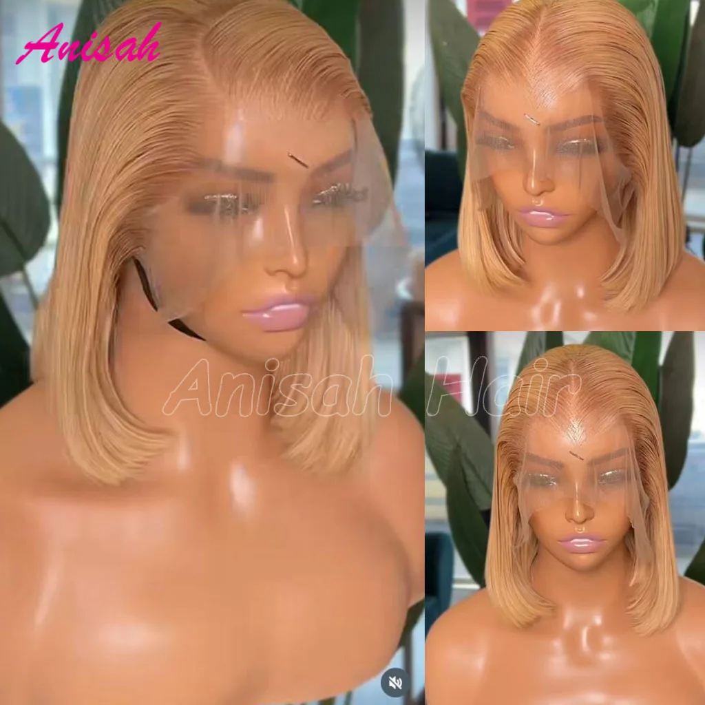 

613 Blonde Bob Wig Human Hair Transparent Lace Front Human Hair Wigs Pre Plucked With Natural Hairline 13x4 Blonde Short Bob Wig