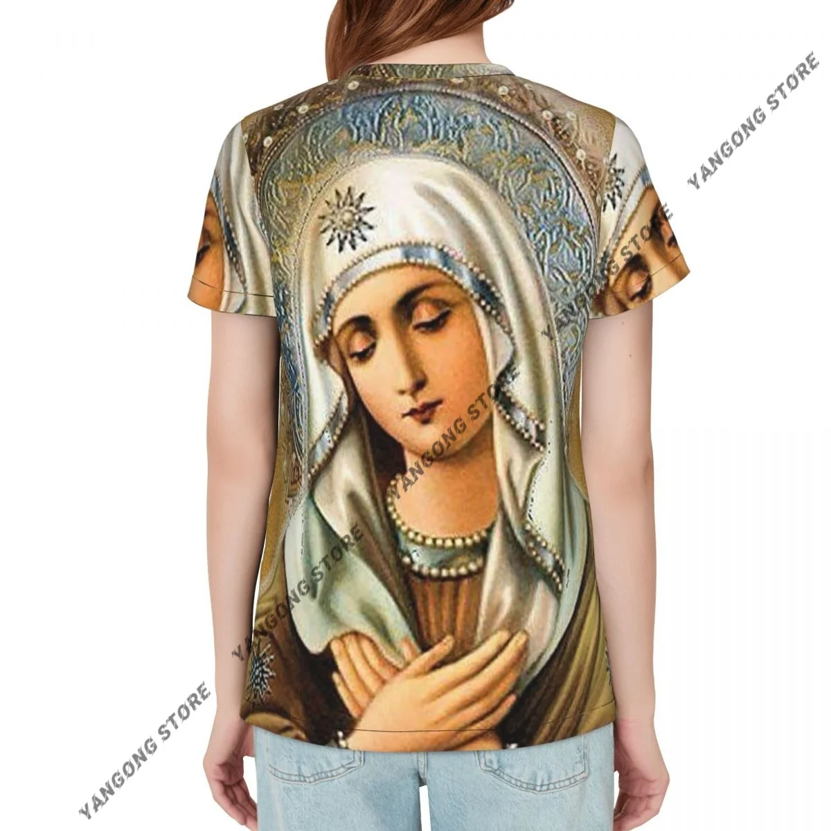 Womens Short Sleeve Guadalupe Virgin Mary Jesus Casual Tee Clothing Crewneck Woman T-Shirts