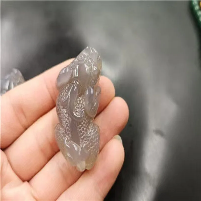 Natural,-New, Authentic-Colored Agate Pendant Featuring A Large Pixiu Charm With Two Holes