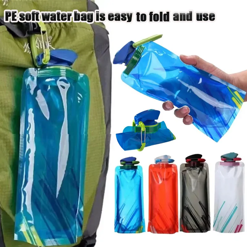1-8PCS 700ml Soft Foldable Water Container PE Flexible Bottle Collapsible Pouch with Flip Top Sport Bite Valve for Travel