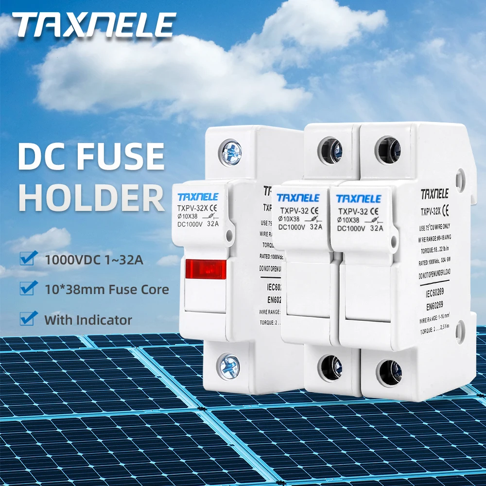 1P 2P DC Fuse Holders Solar PV 10*38mm DC 1000V Fuse Base Solar Photovoltaic System Protection Short Circuit Protector gpV