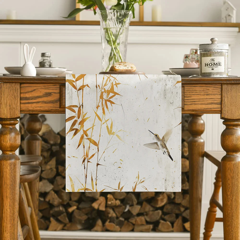 Plants Bamboo Leaves Hummingbird Table Runner Kitchen Table Decor Farmhouse Dining Table Runners Wedding Party Decorations