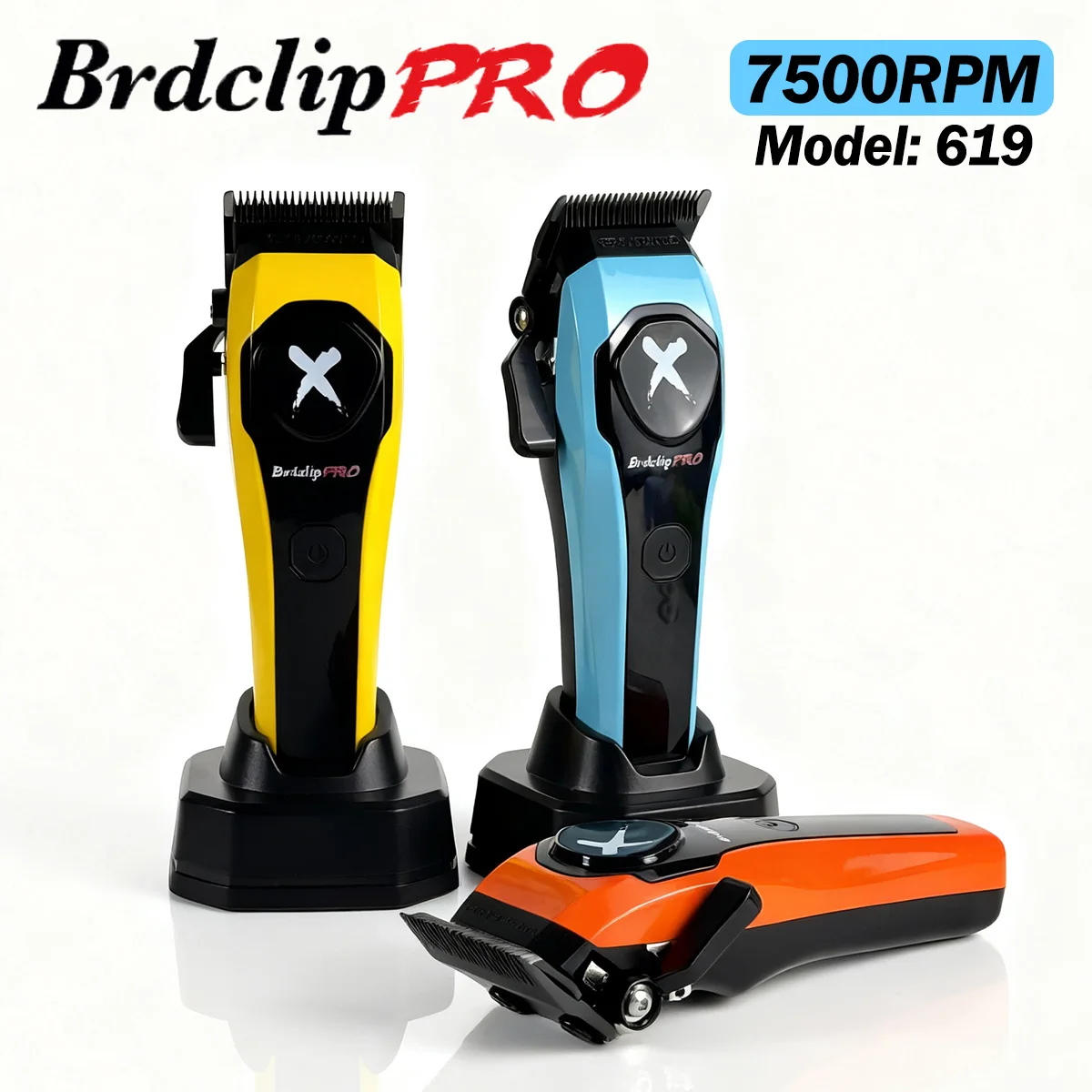 

Professional Hair Clipper BRDCLIP 619 7500RPM Precision Steel Sharp-angled Blades LCD Display Charging Base Hair Cutting Machine