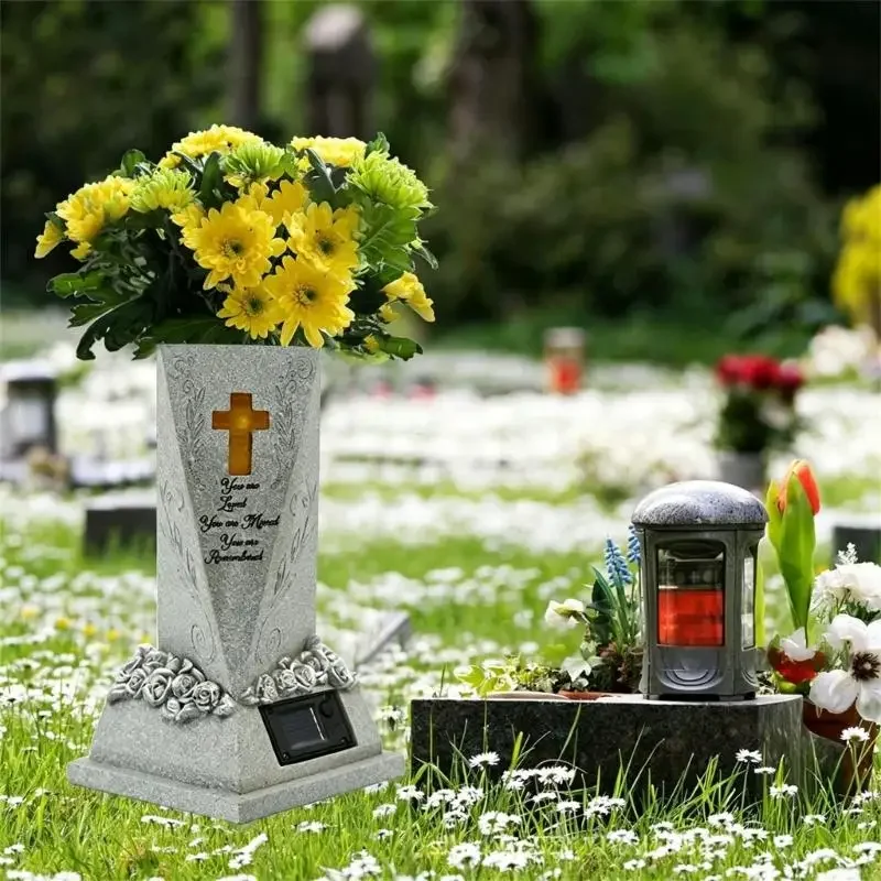 Sun Activated Memorial meet For Cemetery With Light Detection And Waterproof Resin Design For Burial Decorations Y5GB