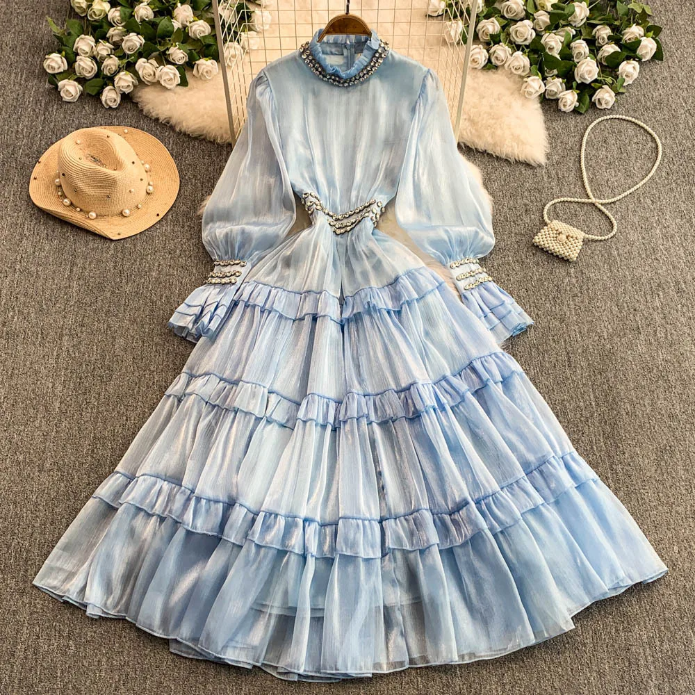 JAMERARY-Robe de Rhen dentelle blanche brodée pour femme, robe mi-longue, manches longues lanterne, fermeture éclair, crochet solide, piste éducative, vacances d'automne