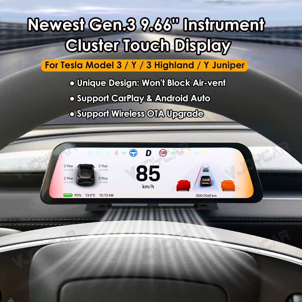 VJOYCAR أحدث Gen.3 9.66 بوصة عرض الأدوات للنموذج الجديد Y Juniper لوحة القيادة مع منفذ الهواء لجميع طراز Tesla 3 Y #2