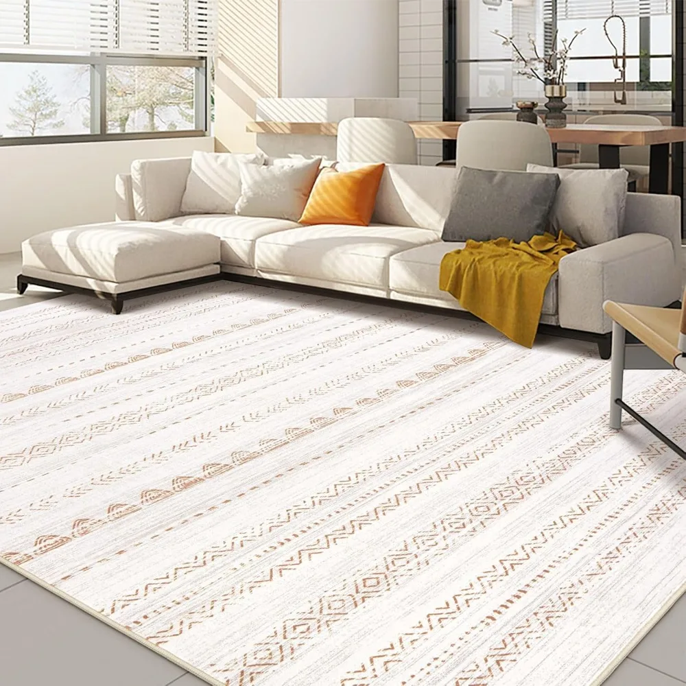 Area Rug Living Room Rugs: 9x12 Large Soft Machine Washable Boho Moroccan Farmhouse Neutral Stain Resistant Indoor Floor Rug