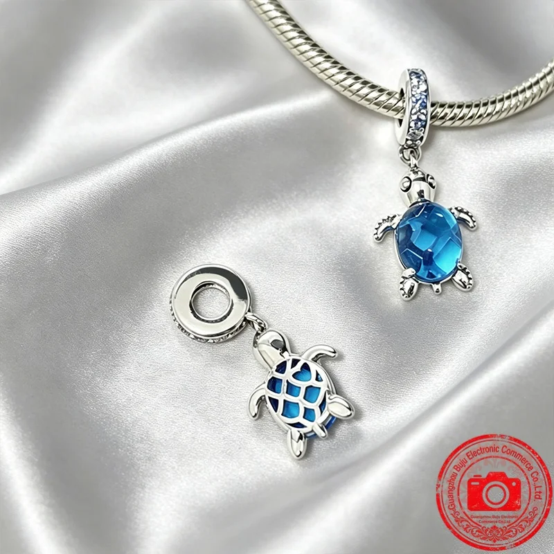 Original Charm Beads,Murano Glass Sea Turtle Dangle Charm&Pink Sparkling Row Clip& Bead Fit Pendant Bracelet Women Jewelry Gift