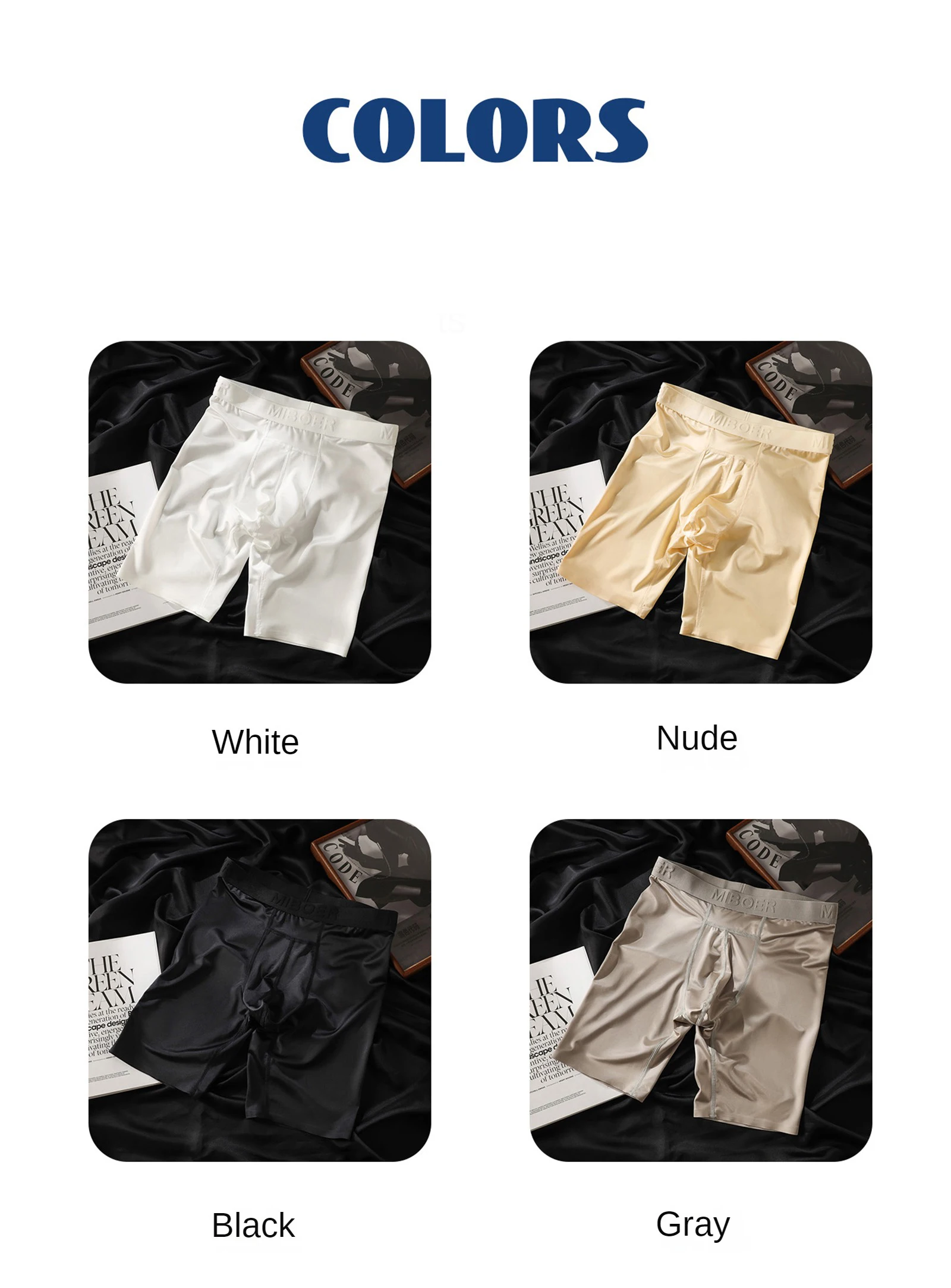 Glänzende Satin-Boxershorts für Herren, U-förmiger Vordertaschen-Design, Seidig Weiche Schlafbekleidung, Mittellange Boxershorts mit Breitem Bund – Detail 3