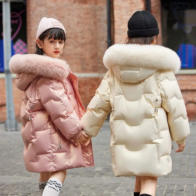 

Girls Jackets Winter Clothes Medium Long Models Windbreaker Solid Color Thickened Fashion Children Cloth Coats Overalls Student