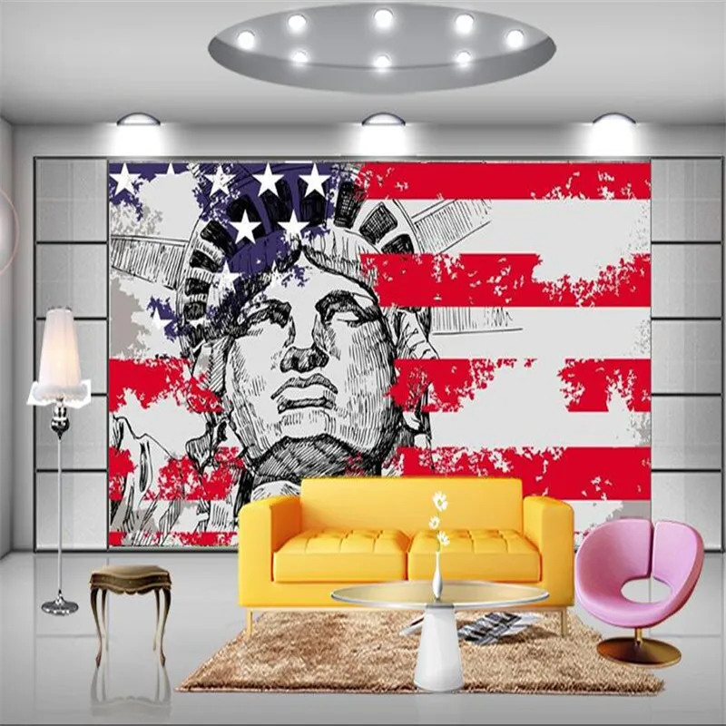 Custom Fashion New York Statue of Liberty Graffiti Wall Paper 3D KTV Bar Cafe Restaurant Living Room Decor Mural Wallpaper 3D