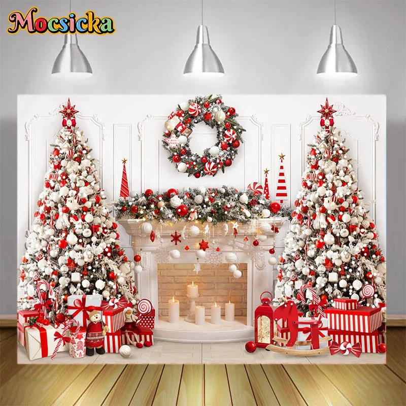 

Photography Background Christmas White Fireplace Interior Xmas Tree Kids Family Portrait Decor Backdrop Photo Studio Photocall