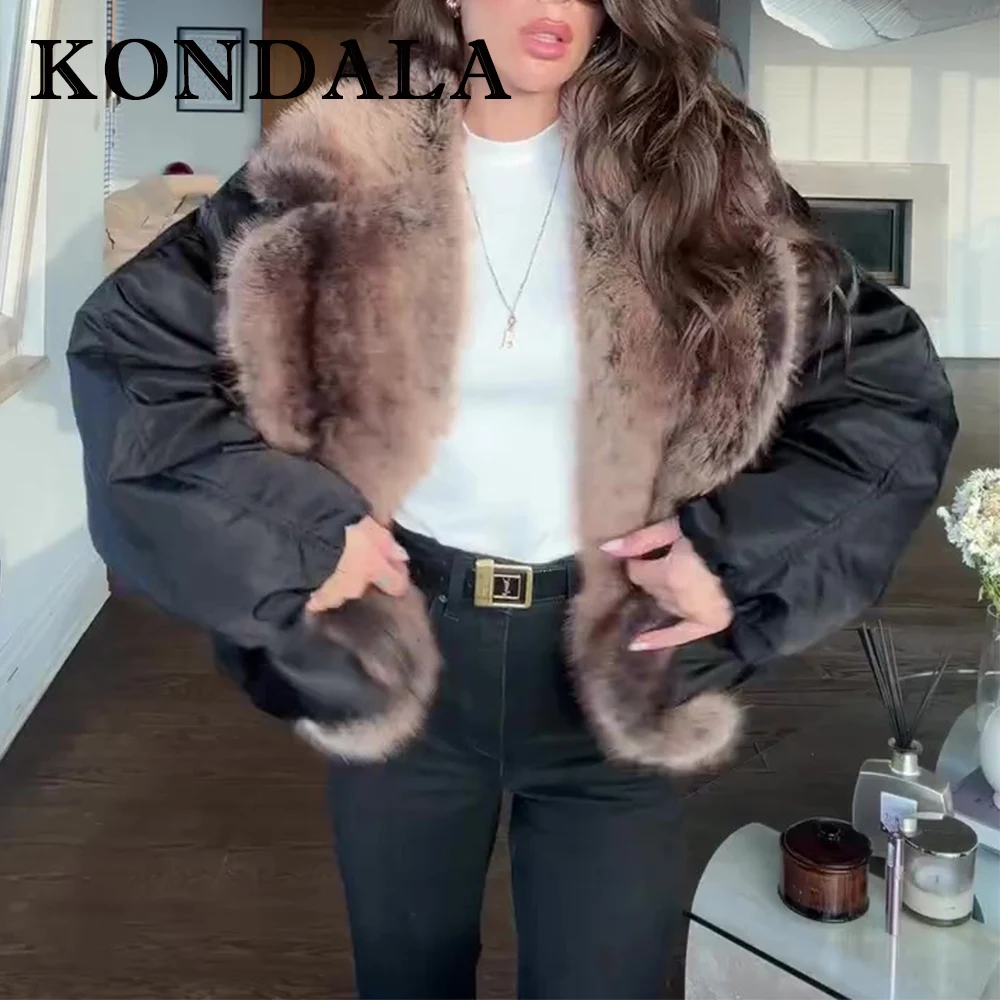

KONDALA Chic 2025 Vintage Winter Christmas Faux Fur Luxurious Modern Jacket Streetwear Coat Vintage Flurry Collar Women Outwear