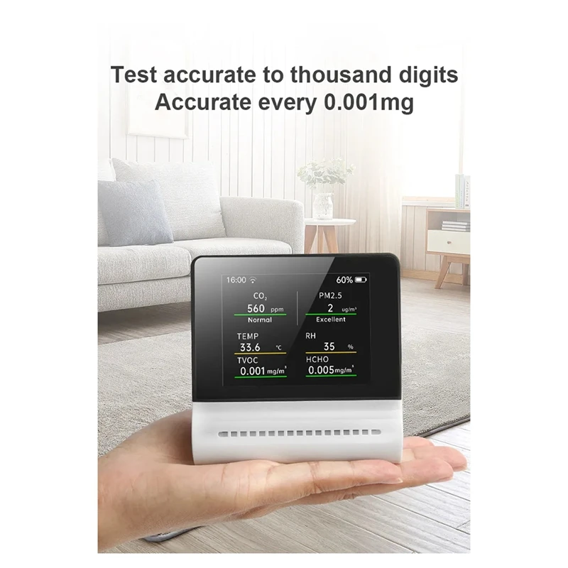 1 Set Air Quality Monitor Gas Detector Pm2.5 HCHO TVOC Co2 Temperature Humidity Multifunctional Capacitive Touch Screen