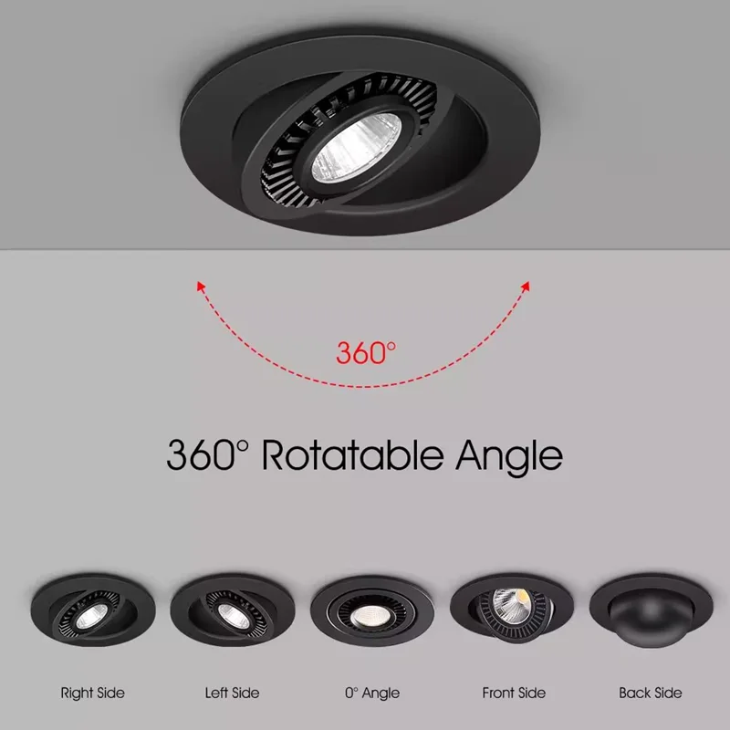Embedded Dimmable LED Downlight Anti-Glare Black/White 7W9W12W15W18W20W 360 ° Adjustable COB Ceiling Lamp Spot Lights AC90V-260V