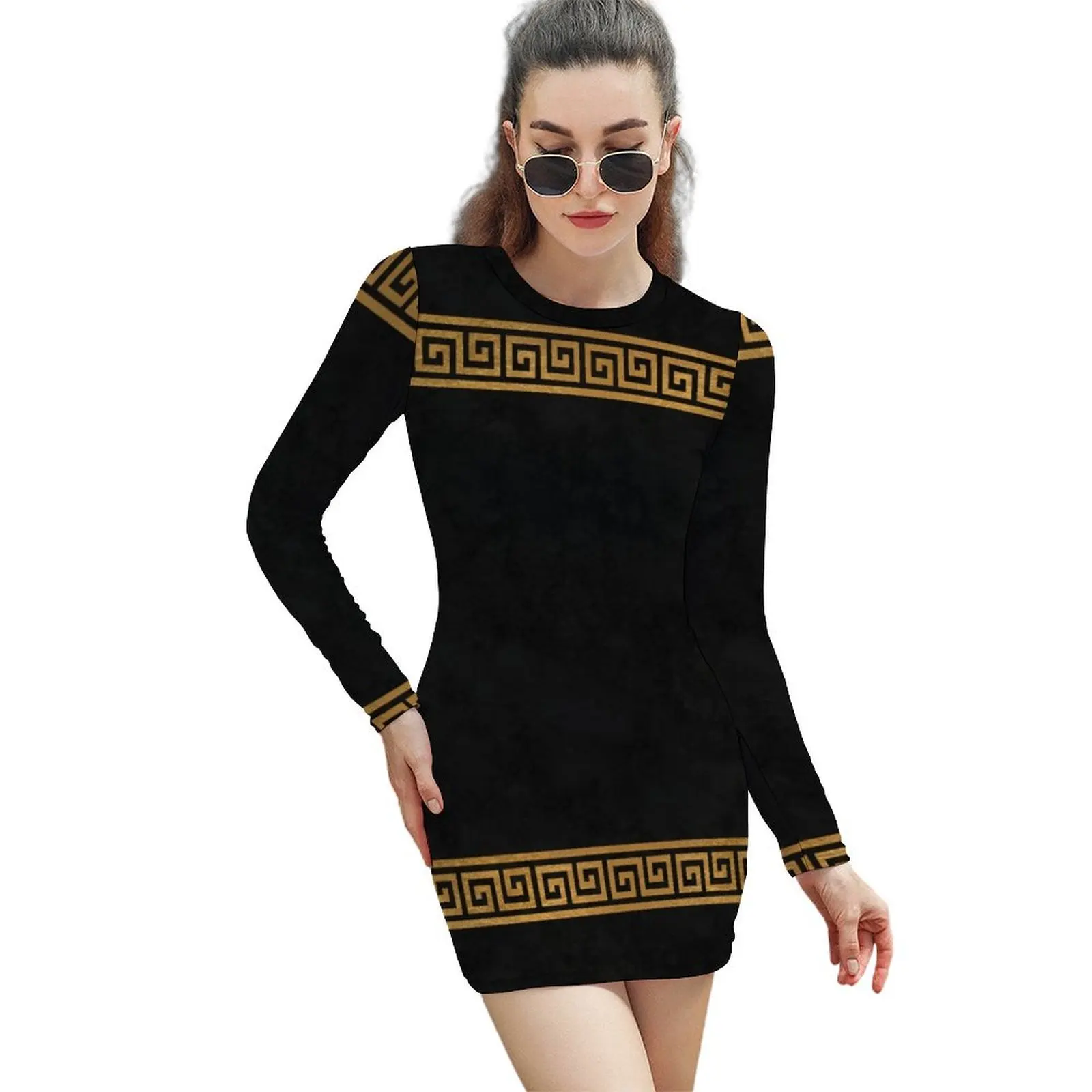 

Great Greek Pattern Long-Sleeved Sheath Dress women party dresses luxury dress