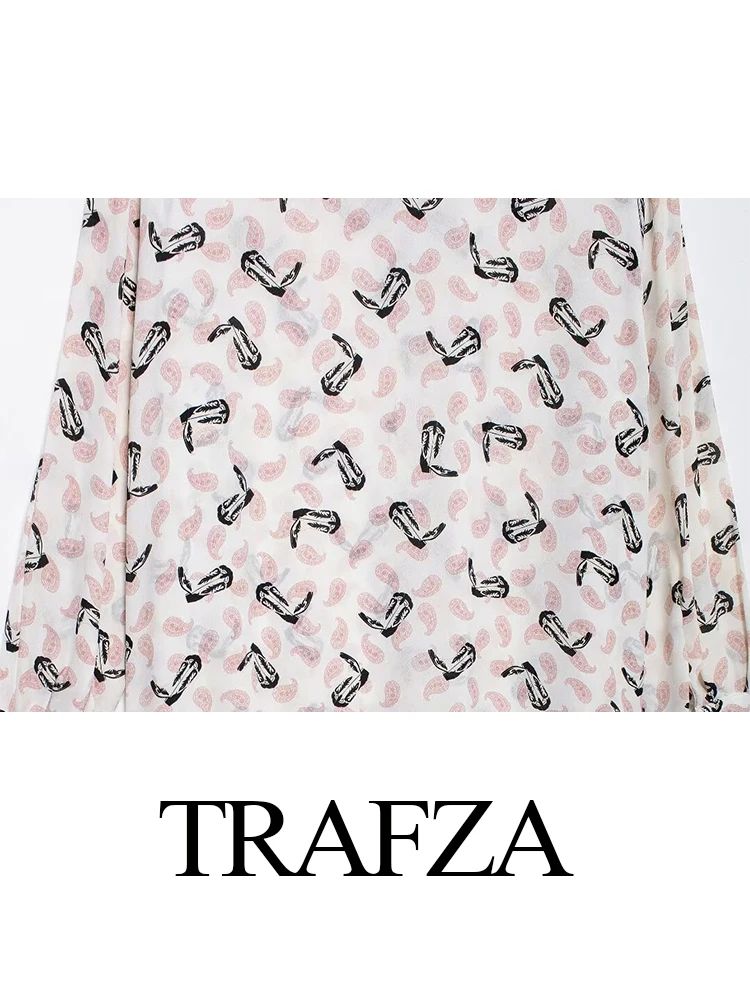 TRAFZA Frauen Retro Lose Pendeln Lange Ärmeln Gedruckt Hemd Weibliche Mode Vielseitig Einreiher Temperament Casual Hemd