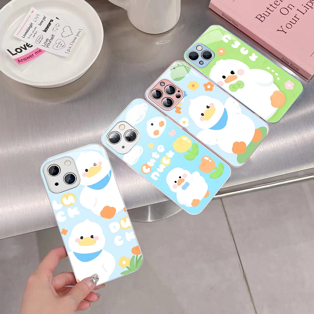 

Lucky And Cute Duck Phone Case For iPhone 14 13 12 Mini 11 Pro XS Max X XR 14 Plus Tempered Glass Cover