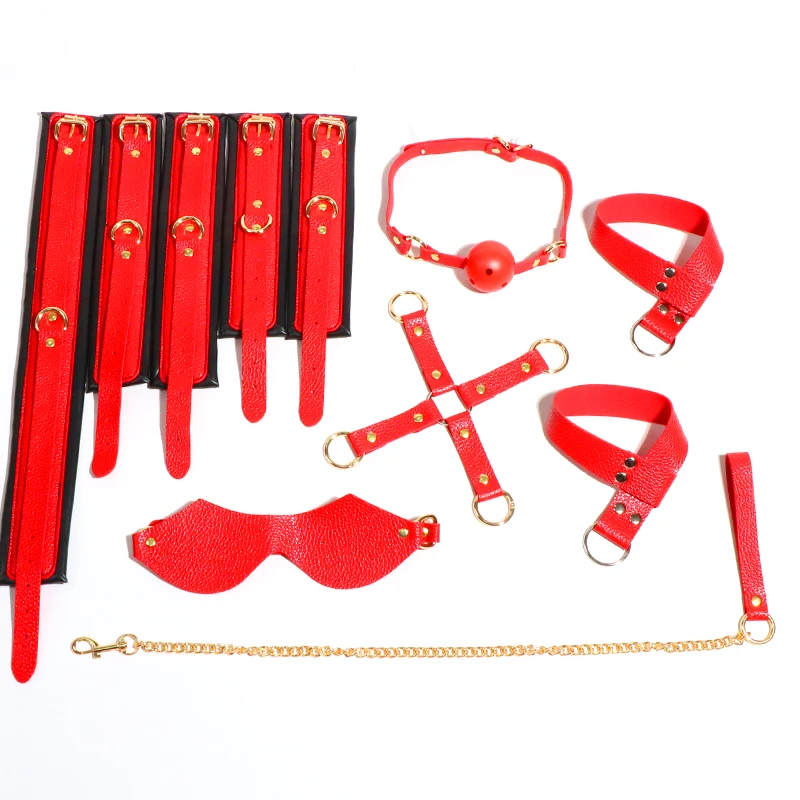 BDSM الجلود الناعمة ضبط النفس 8 قطع مجموعة الأصفاد المثيرة للأزواج البديل إغاظة الرقيق عبودية لعب الأدوار SP الإيدز الجنس #2
