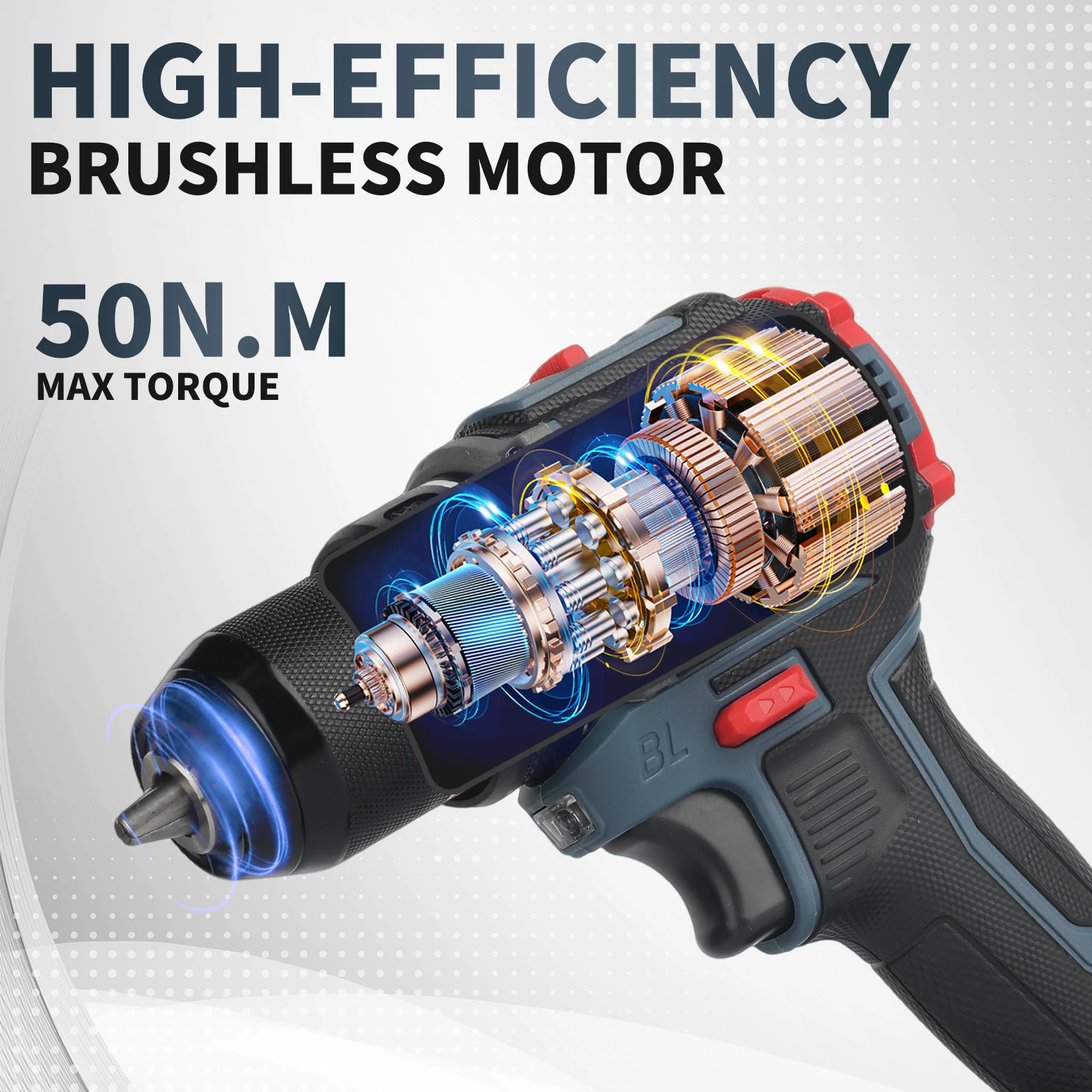 Brushless lithium drill 0-1500rpm dual speed woodworking metal drilling electric drill (excluding battery and power adapter)