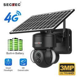 SECTEC Outdoor Solar Camera 4G SIM / WIFI Wireless Security Detachable Solar Cam Battery CCTV Video Surveillance Smart Monitor