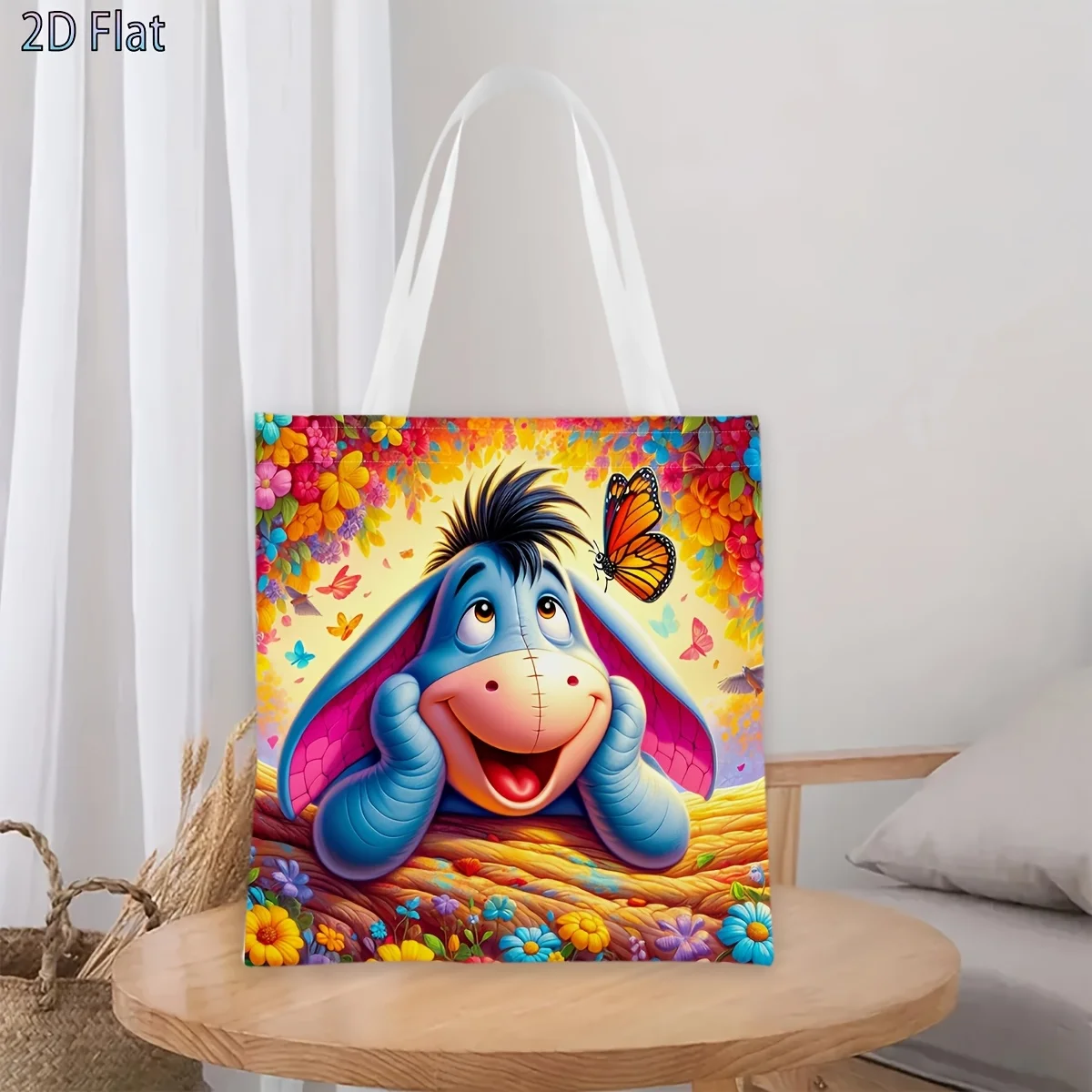 1pc Eeyore Butterfly Floral Tote Bag, shopping bag, suitable