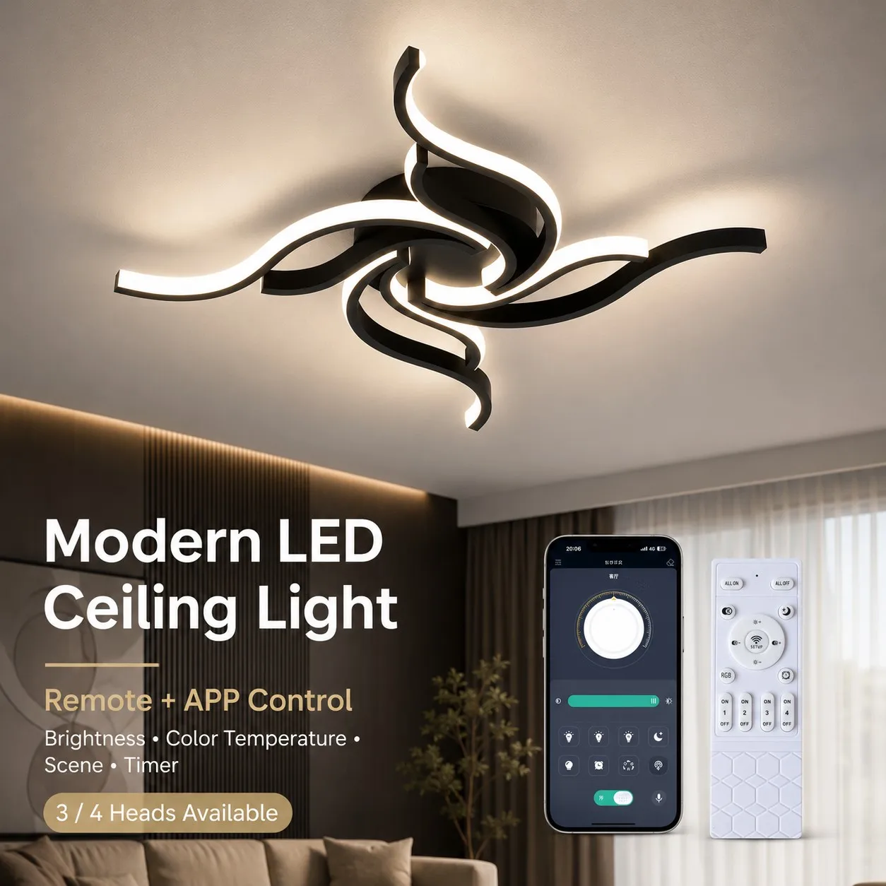 

LED Ceiling Light Modern Nordic Lamp 110V 220V APP Remote Control 3 Colors Dimmable