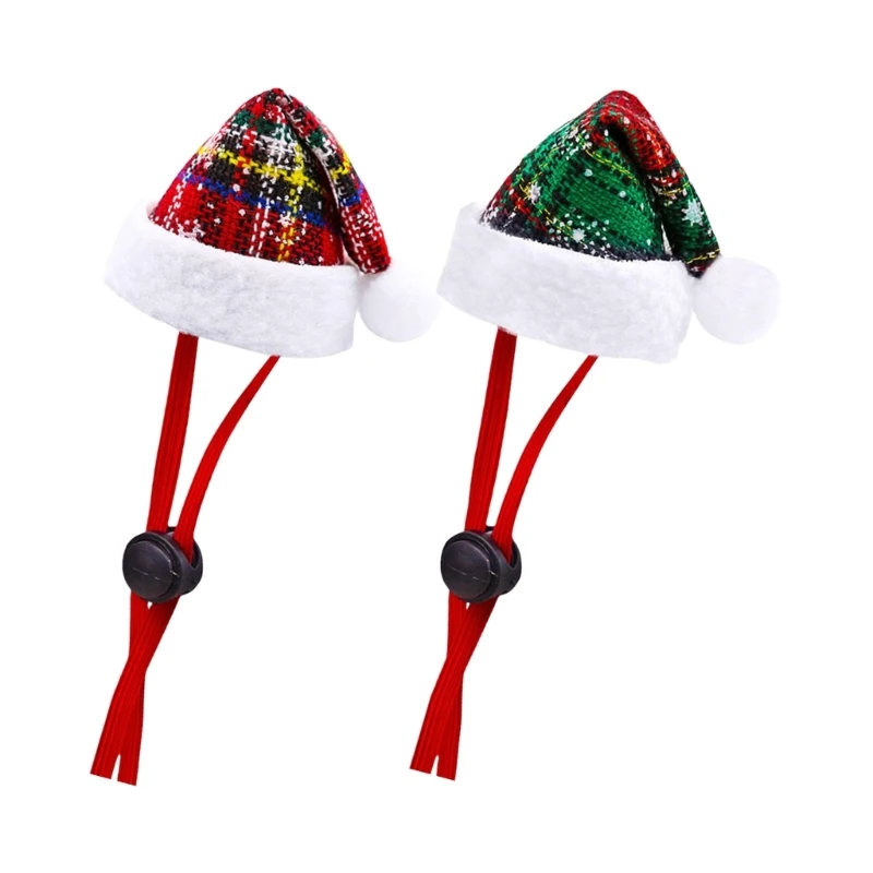 Small Dog Santa Hat Christmas Festivals Plaids Hat for Pet Photography Set of 2