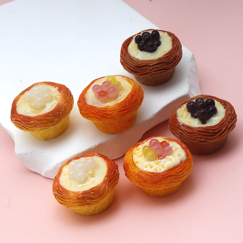 6/60pcs Simulated Egg Tart Dessert Play Set Doll House Decoration Item DIY Keychain Refrigerator Hairpin Decorative Material