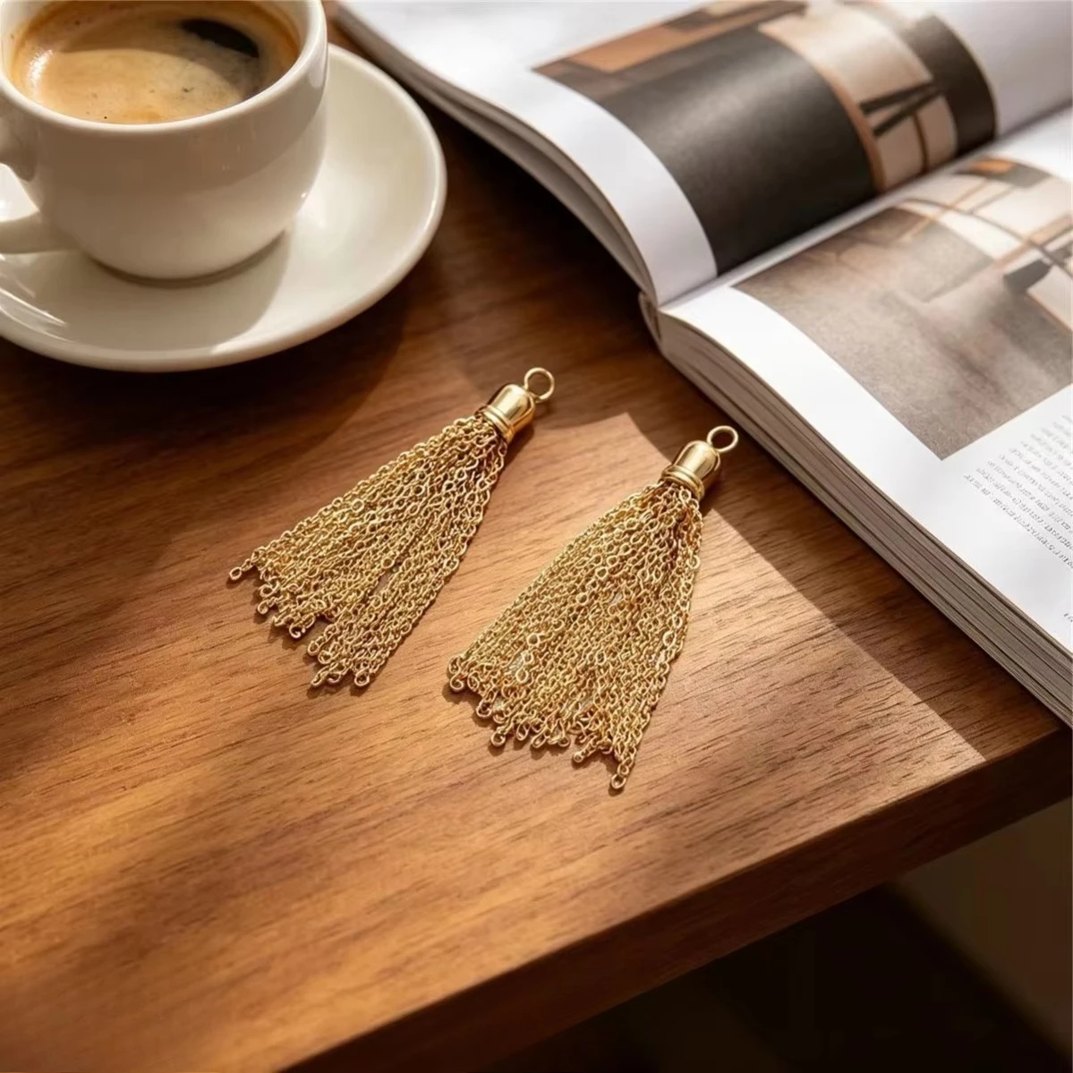 Multi Chain Tassel Dangle Charms 14K Gold Plated Brass DIY Fairy Long Earring Beading Supplies