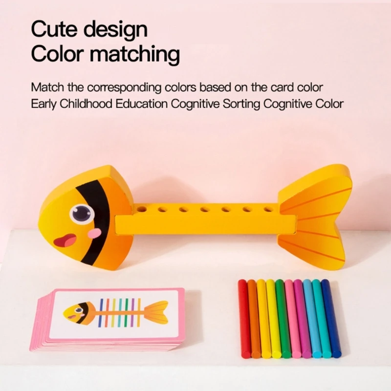 Y4QA Toddler Toy Wooden Fishbone Kształt Dopasowywanie kolorów