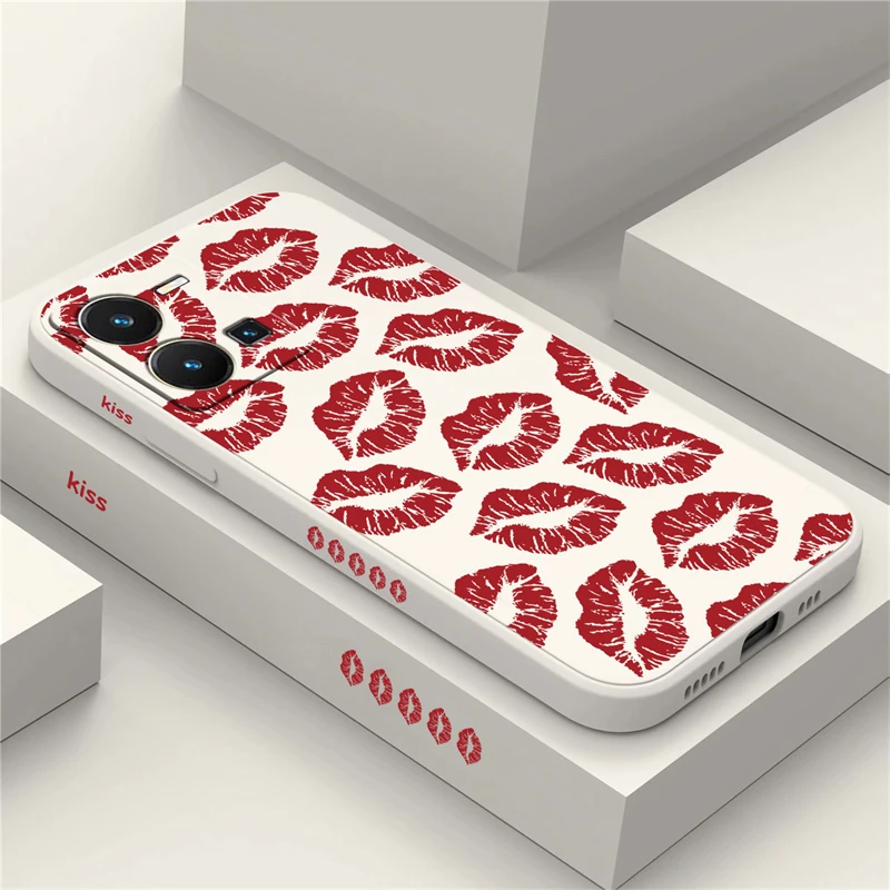 Red Lips Kiss Print Phone Case For VIVO Y100 Y35 Y36 Y50 Y30 Y51 Y72 Y76 Y81 Y85 Y91 Y93 Y95 Y53S Y81S Y28 Silicone Soft Cover