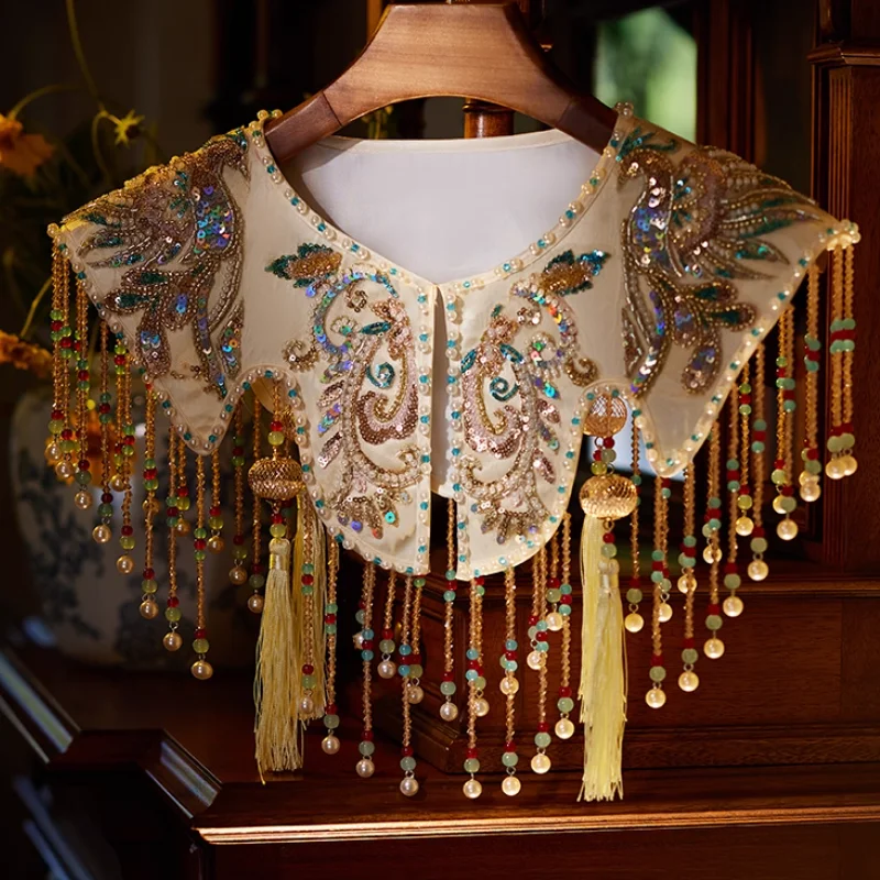 

Плащ ручной работы в китайском стиле с облаками на плечах в стиле ретро, универсальная куртка-бретелька