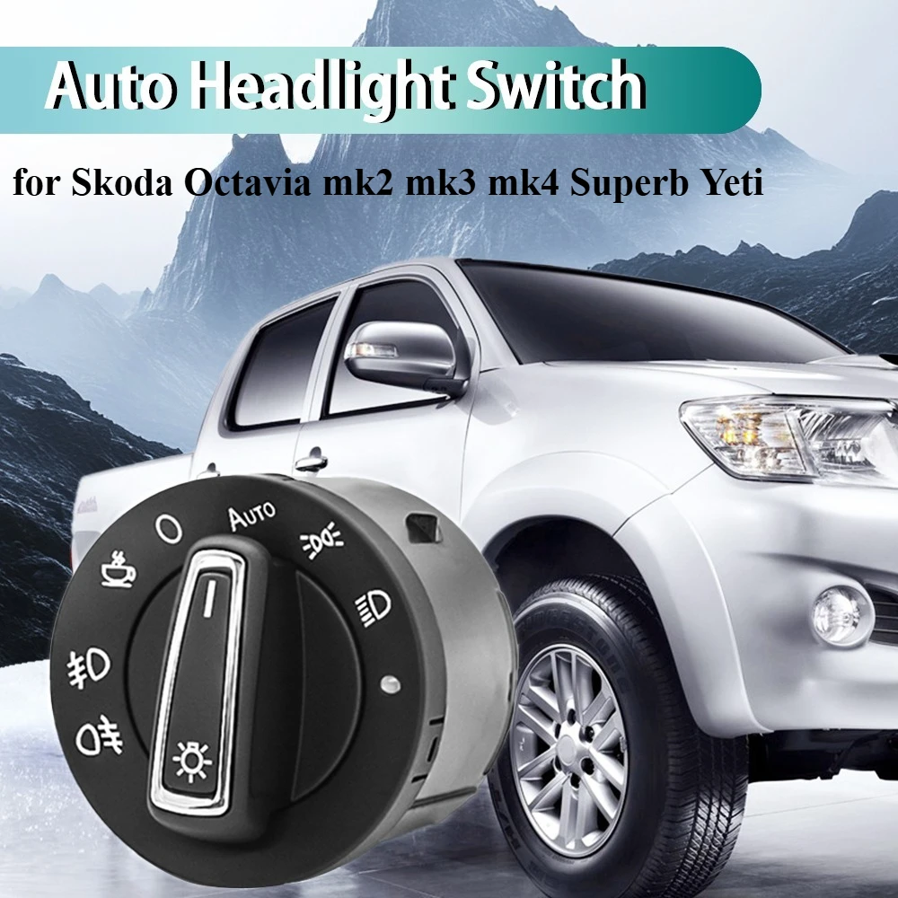 Green Backlight AUTO Headlight Fog Lamp Control Switch Module Sensor For Skoda Octavia 3 4 Superb Yeti  2008 2014 accessories