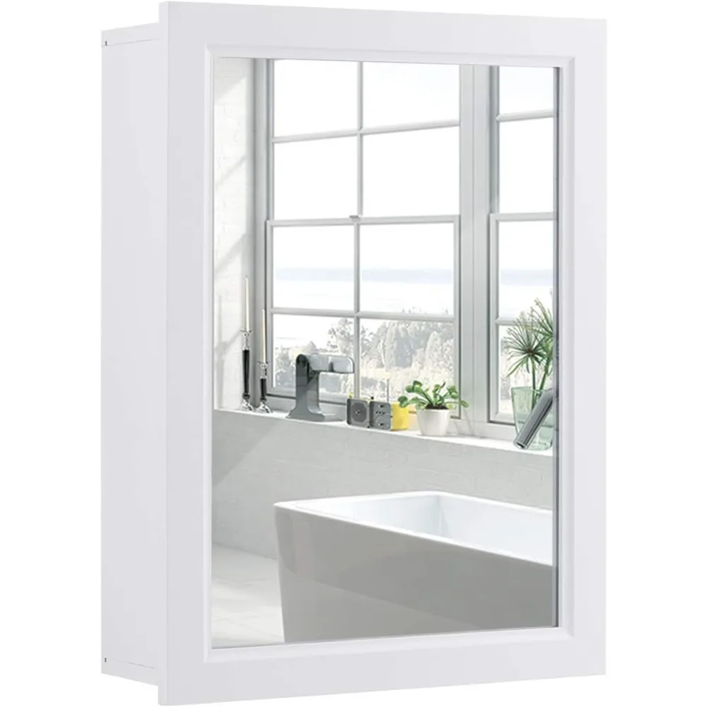 

Mirrored Bathroom Cabinet, Wall Mount Storage Cabinet with Single Doors, Hanging Medicine Cabinet for Bathroom