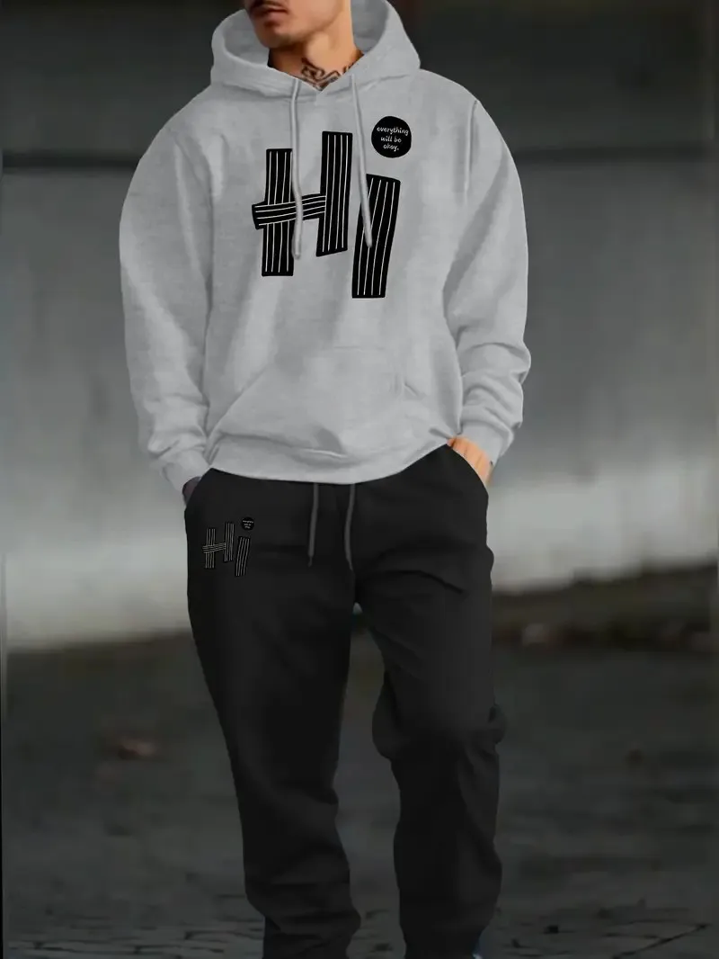 

The new men's set for Spring and Autumn 2025 features a casual fashionable and comfortable 3D letter pattern print