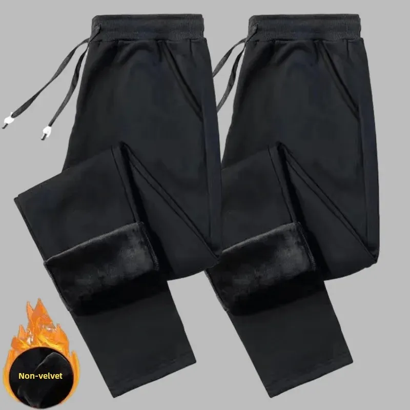 Casual Men's Fleece-Lined Thickened Sweatpants Loose Fit Warm Straight-Leg Pants Long Pants For Spring Autumn Winter