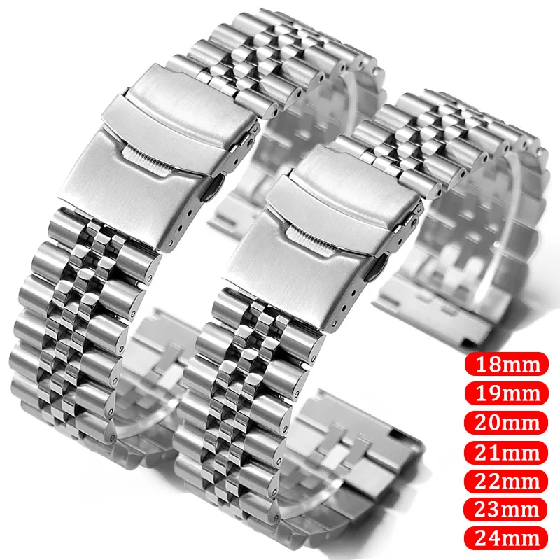 Straight End Stainless Steel Strap 18mm 19mm 20mm 21mm 22mm 23mm 24mm Metal Watchband for Jubilee SKX007/009 for Seiko Bracelet