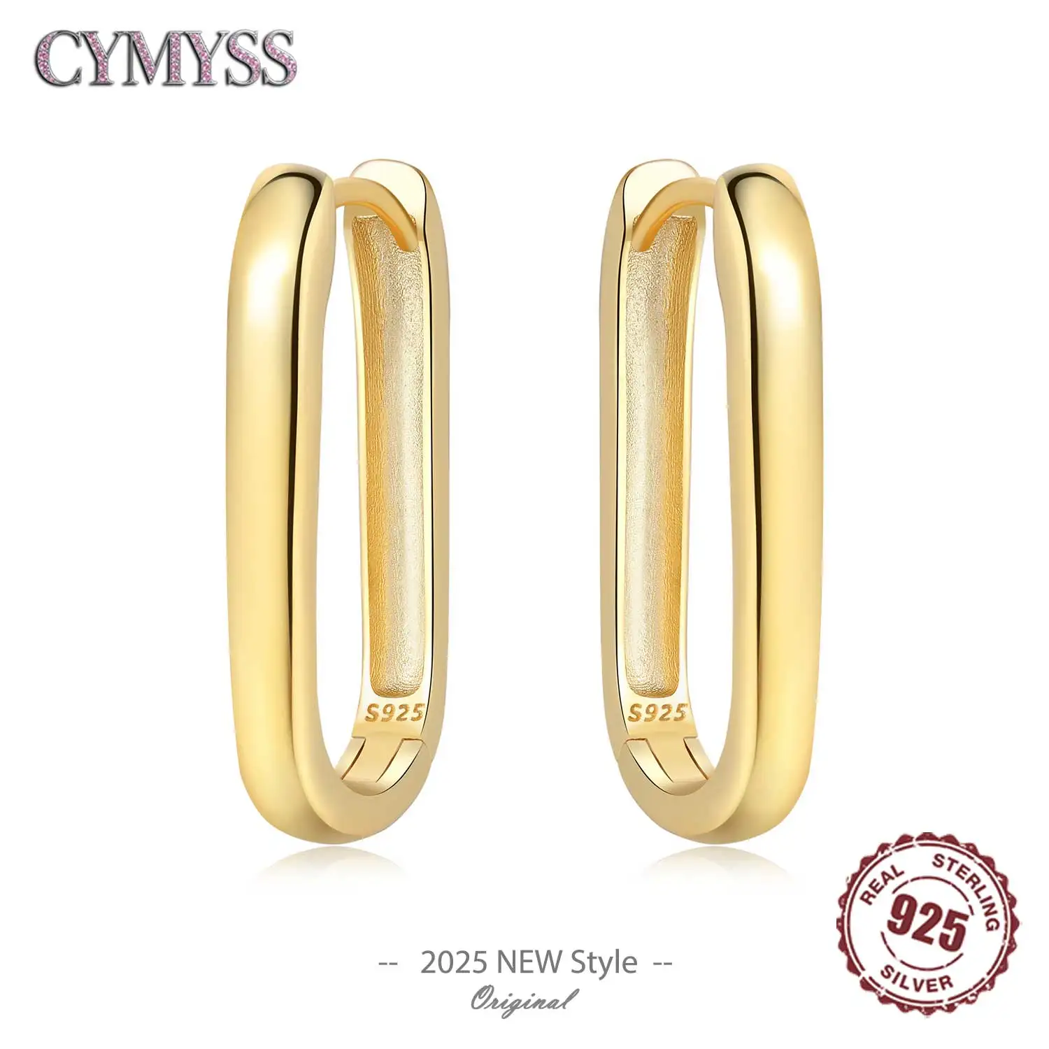 

2025 Hot Sale 925 Sterling Silver Golden Color Series Women's Earring Zircon Round Gold Hoop Earrings Fine Wedding Jewelry Gifts