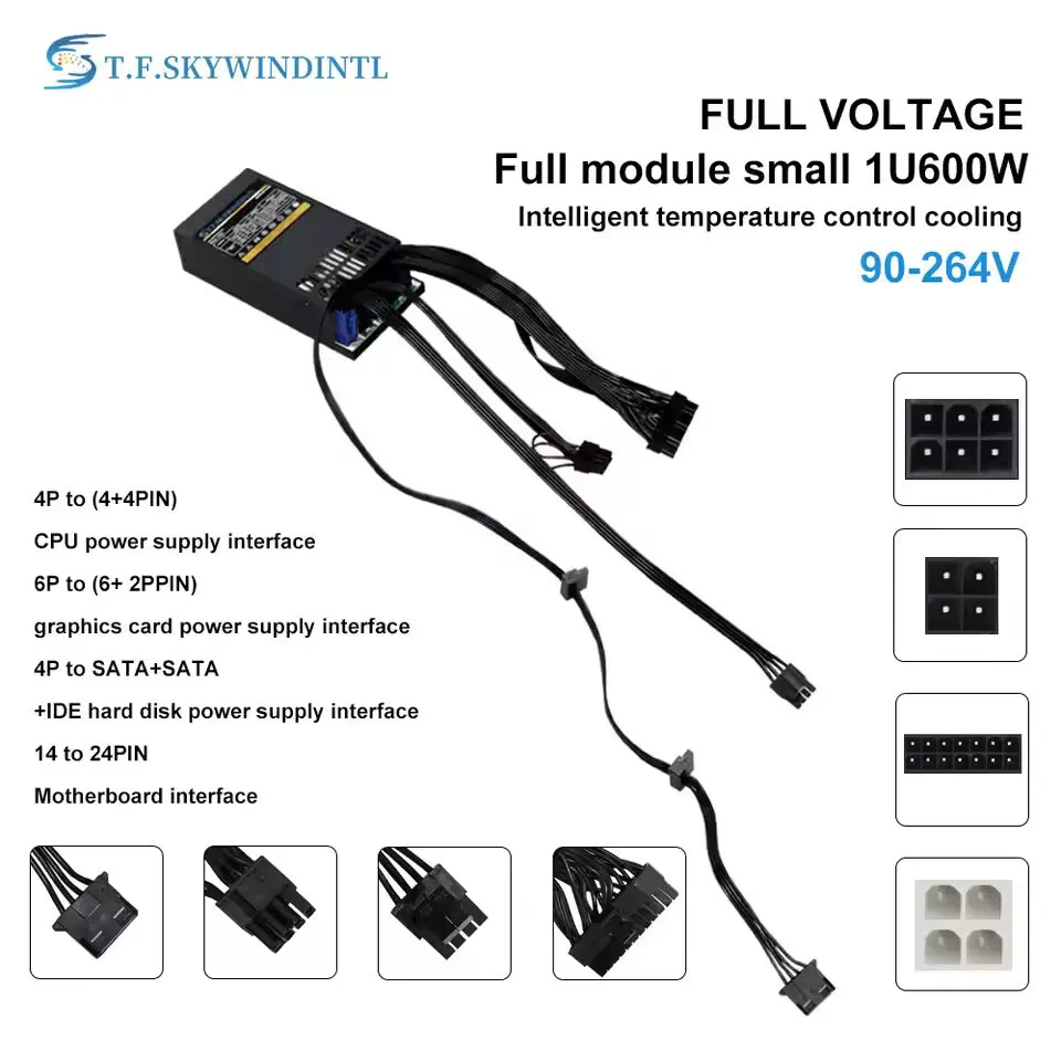 600w Power Supplies Flex ATX Power Supply Full Modular with Fixed Cables Rated 550W MAX 600W with 6Pin PCIe Connector 110V 220v
