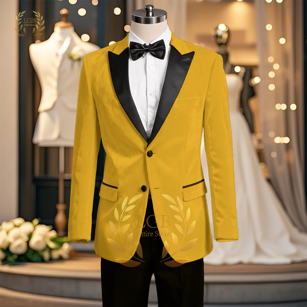 2-Piece Men Velvet Suit Blazer with Contrast Lapel Slim Fit Formal Tuxedo for Groom Wedding Cocktail Party Event Custom Made