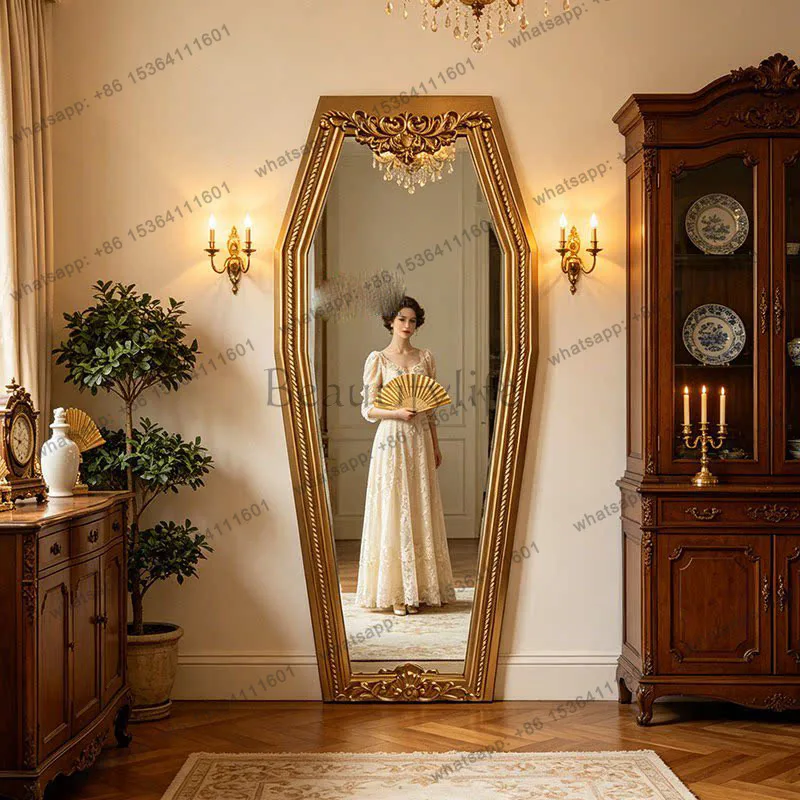 LD Moving Standing Mirror Living Room Nordic Men Full Body Bedroom Bathroom Funky Floor Mirror Luxury   Home Decorations