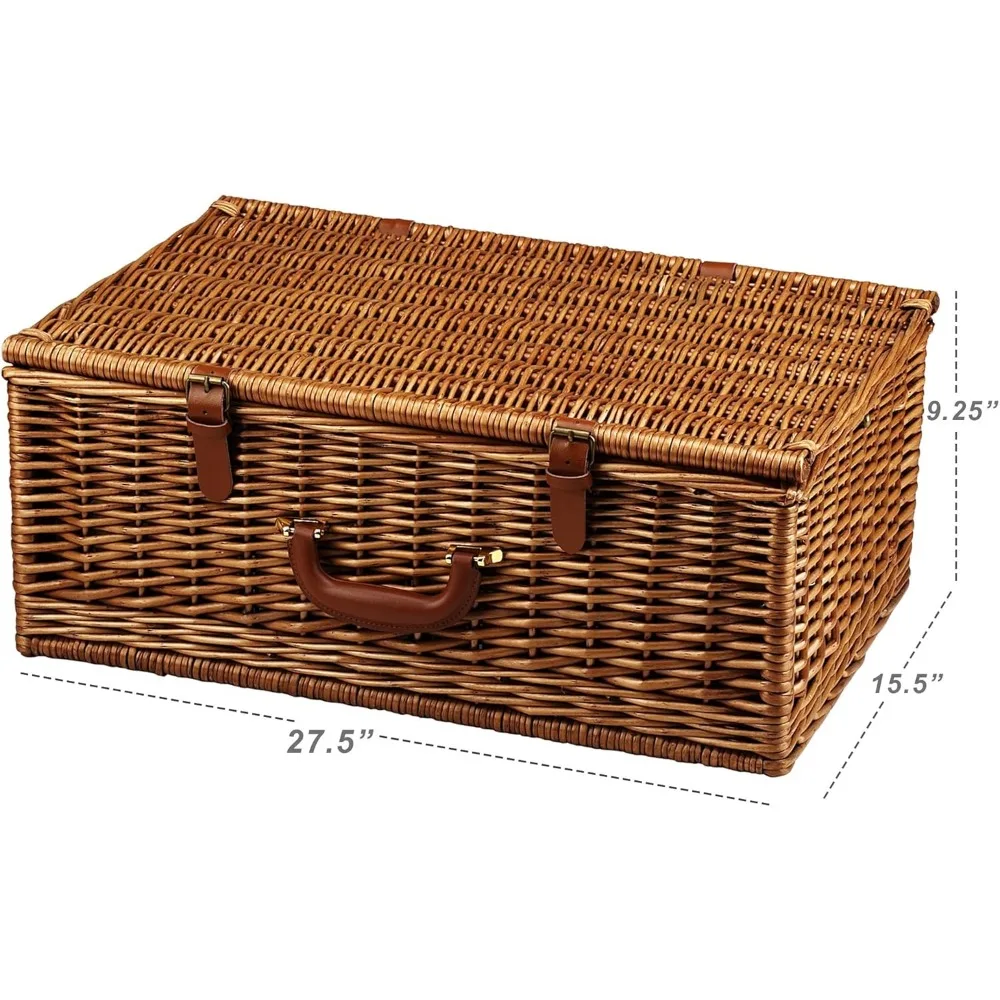 Picnic Basket with Service for 4, Coffee Set and Blanket- Designed, Assembled & Quality Approved in the USA